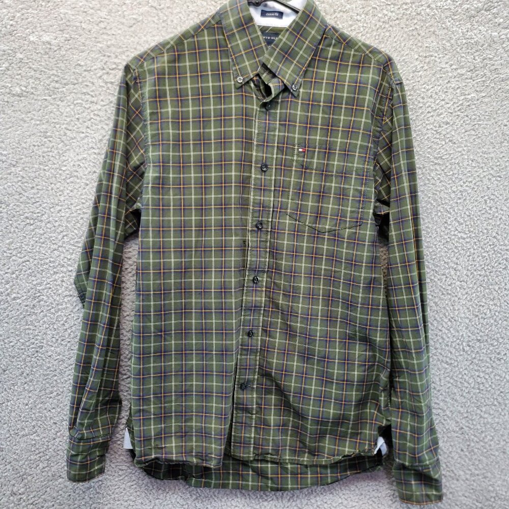 Tommy Hilfiger Long Sleeve Button Up Dress‎ Shirt Men's Small Green Plaid